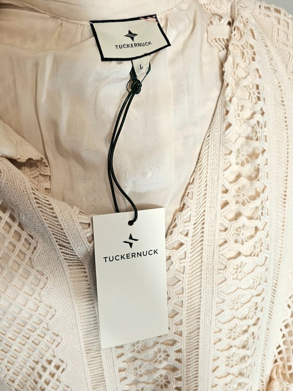 Tuckernuck NWT Cream Eyelet Lace Tiered Mini Dress  Size L - Picture 10 of 10